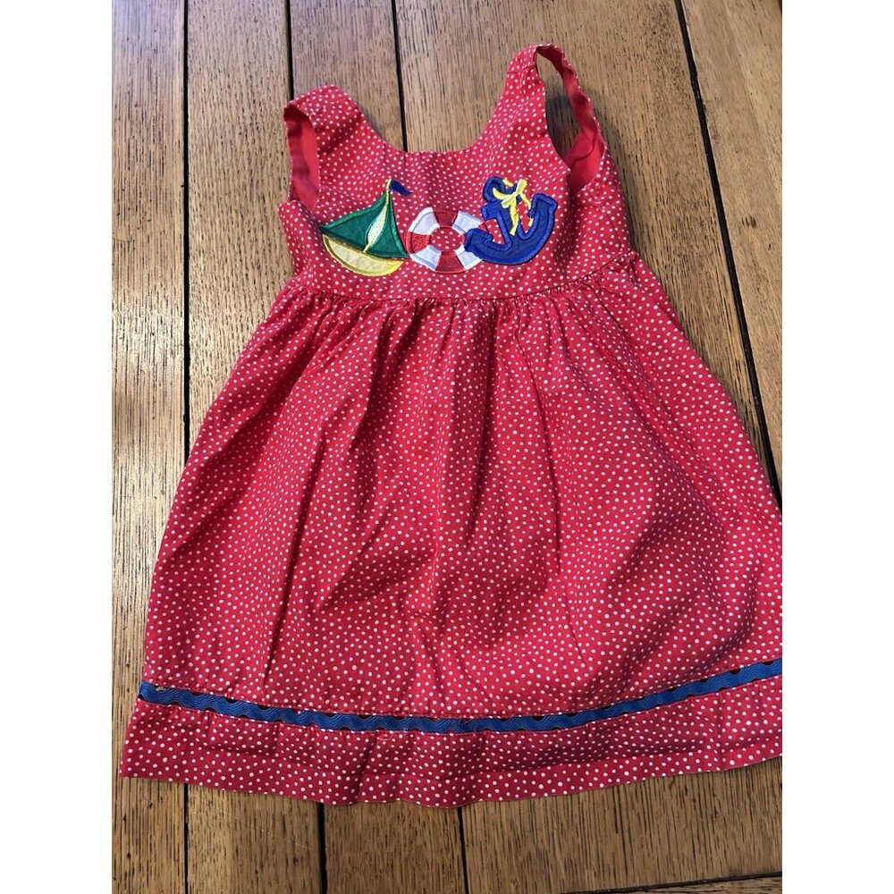 Austin & Ashley Girls Nautical Dress Sailboat Anchor Appliqué 12M Red W/ White